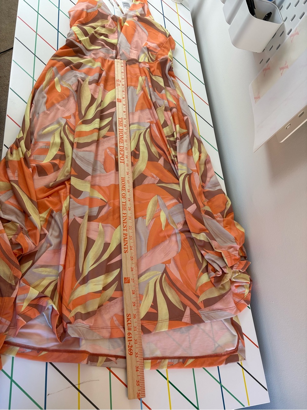 PrAna Saxon Dress XL Orange Leaf Print Asymmetrical Midi EUC Tropical Coastal - Picture 8 of 12